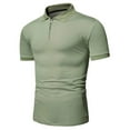 thumbnail image 5 of VSSSJ Men Casual Shirts Athletic Fit Solid Color Short Sleeve Zipper Turndown Collar Pullover Tees Summer Outdoor Sport Walking Streetwear Green XXL, 5 of 5