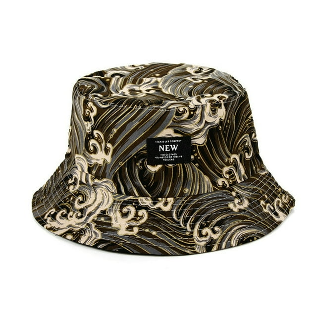 Mode Hip-Hop Vague de la Mer Impression Extérieure Protection Solaire Réversible Chapeau de Seau