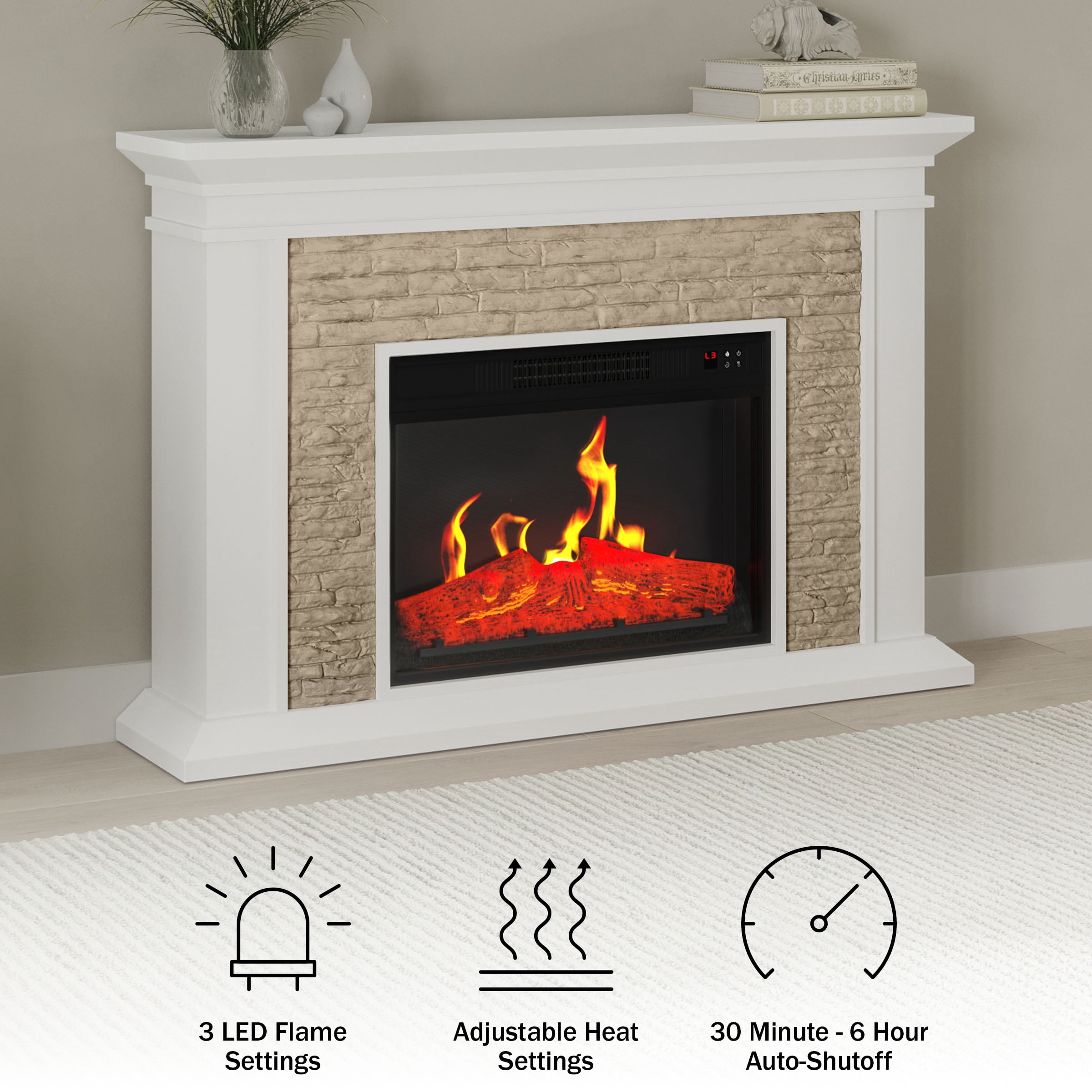 Northwest 47.25"x31.56" Freestanding Electric Fireplace with Mantel and Remote