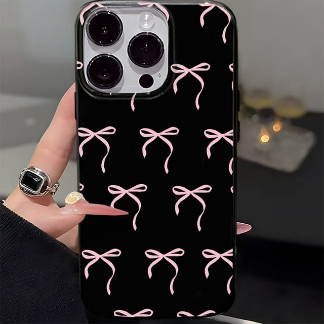 Full Screen Pink Silk Ribbon Phone Case Compatible for Iphone 13 Pro MAX 12 11 X XR XS Max 15 14 13 12 11 Soft Protective Cover Fashion Shockproof Casing