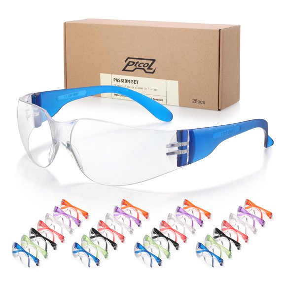 Gafas de seguridad PTCOL, paquete de 28, gafas transparentes antiarañazos