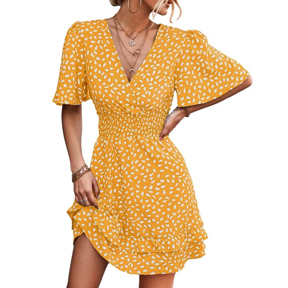 Vestido de una pieza Nikou estampado floral con mangas con volantes amarillo XL
