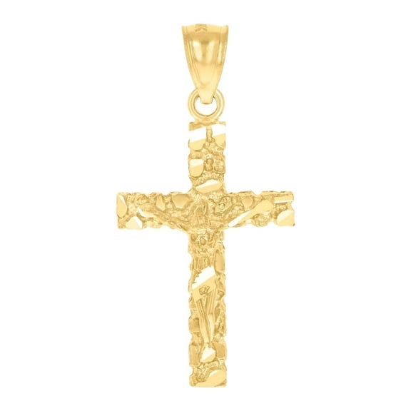 14k Yellow Gold Mens Dc Nugget Cross Crucifix Height 32.8mm Religious Pendant Charm Necklace for Men