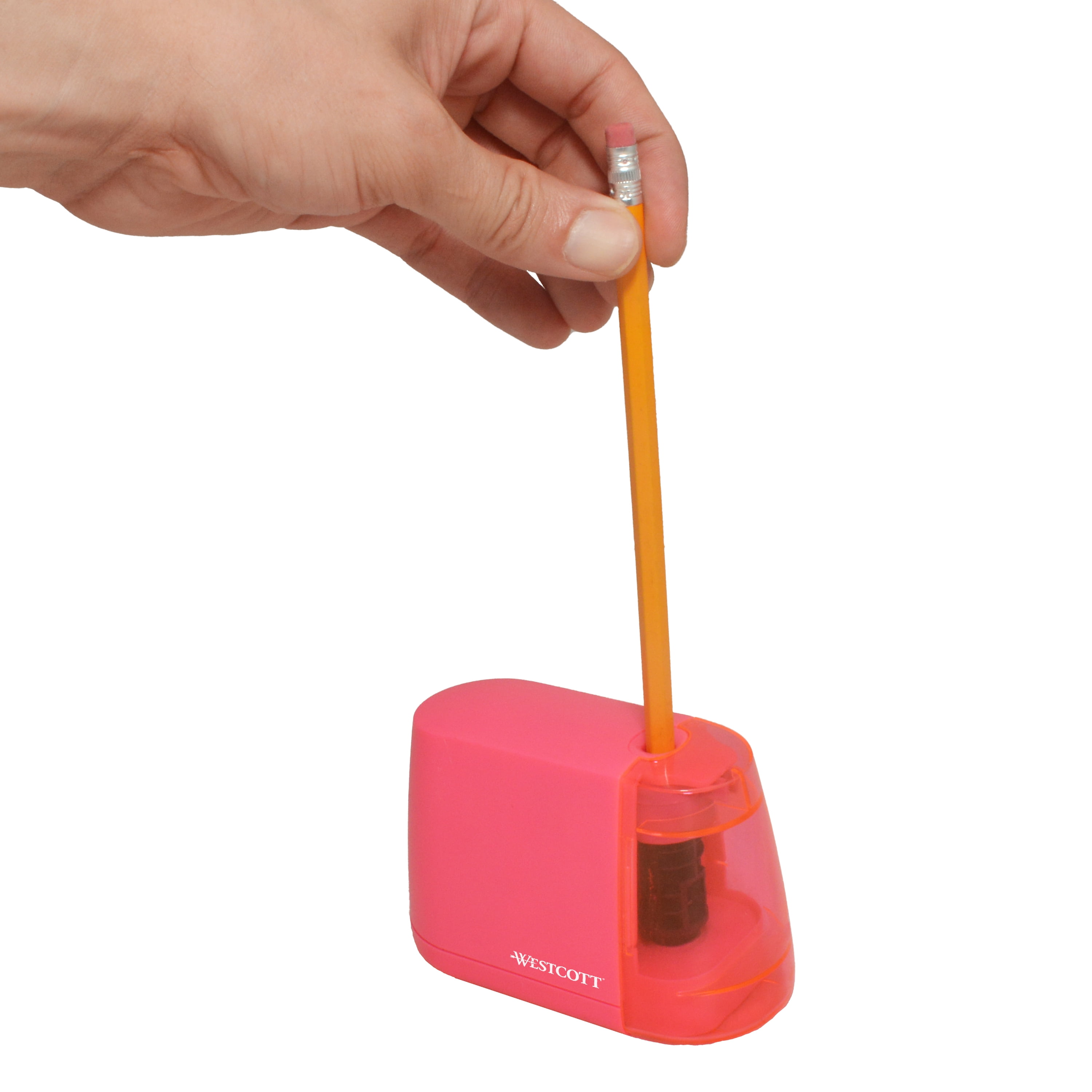 WESTCOTT Ipoint Duo Pencil Sharpener, Pink, Dual-Powered Battery and Electric, Adaptor Included, Pin