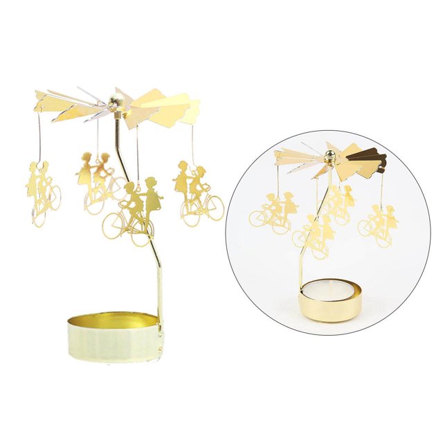 facefd Christmas Tea Light Rotary Candlesticks Candle Holder Metal Xmas Home Decor Cycling Couple