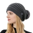 thumbnail image 2 of Dyfzdhu Woolen Hat Women Fashion Wrap Warm Ear Protection Windproof Knit Hairball Gray, 2 of 4