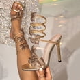 thumbnail image 5 of Stiletto Heels for Women Sparkly Floral Rhinestone Spiral Strap High Heeled Sandals Wedding Dress Shoes Gold Size 8.5, 5 of 8