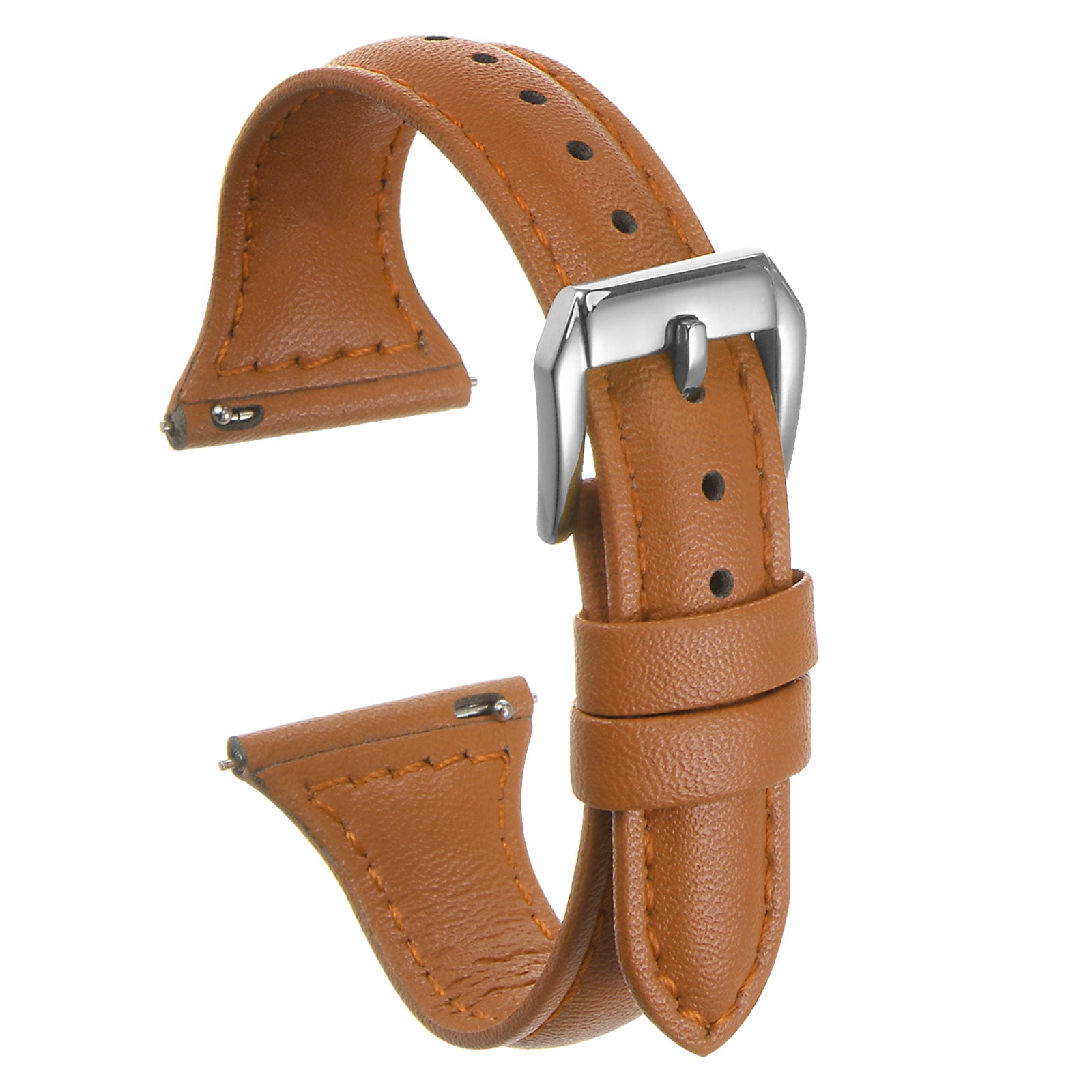 Unique Bargains Genuine Leather Watch Band 20mm Quick Release Elegant Top Grain Replacement Strap Orange Brown Silver Tone Walmart