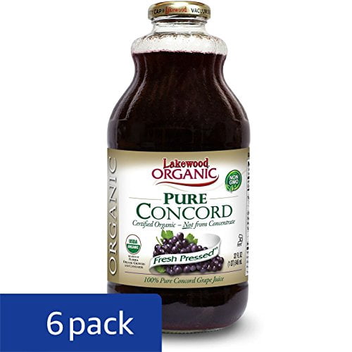 Lakewood Organic PURE Concord Grape Juice, 32-Ounce Bottles (Pack of 6)