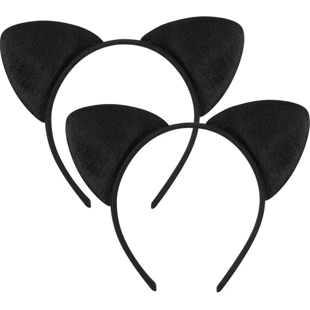 Diadema con orejas de gato liwang disfraz de animal banda para el pelo de tela de gato 2 paquetes Negro
