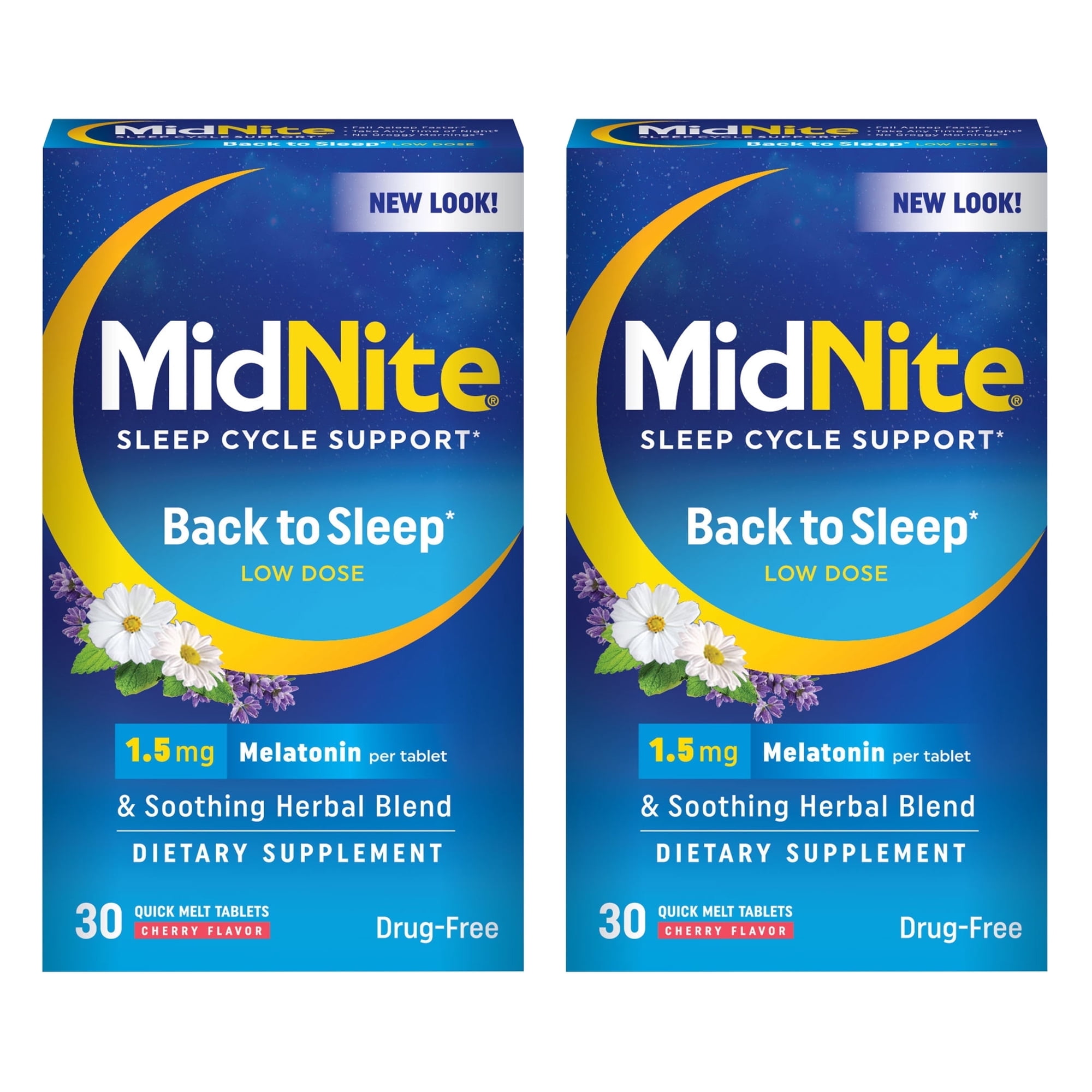 MidNite (2Pk, 60Ct) Melatonin Back To Sleep, Low Dose, 1.5 mg Melatonin Sleep Aid