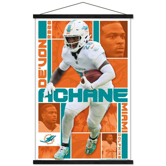 NFL Miami Dolphins - De'Von Achane 25 Wall Poster with Magnetic Frame, 22.375" x 34"