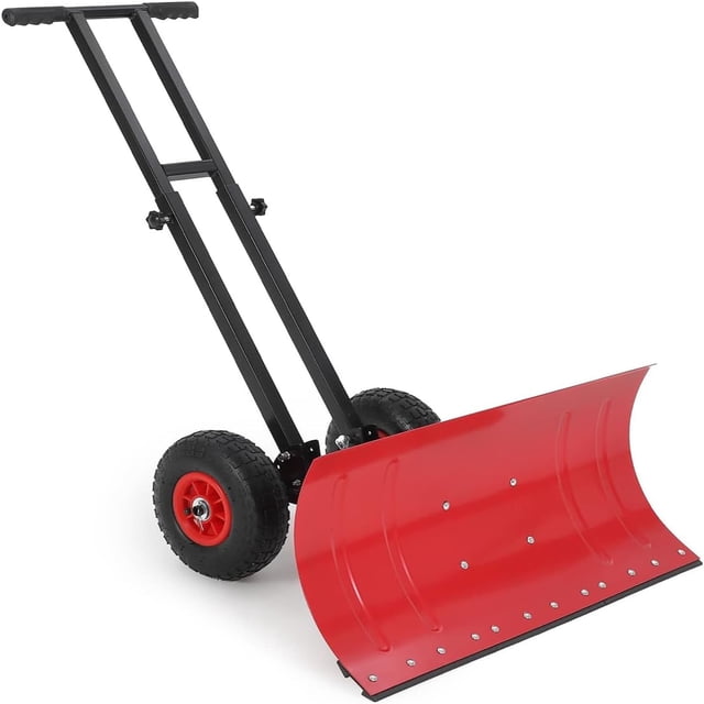 Bingirl Pelle à Neige Roulante Robuste 29x14 Po avec Roues, avec Angle et Hauteur Réglables à 5 Positions, Doubles Accoudoirs, Noir + Rouge