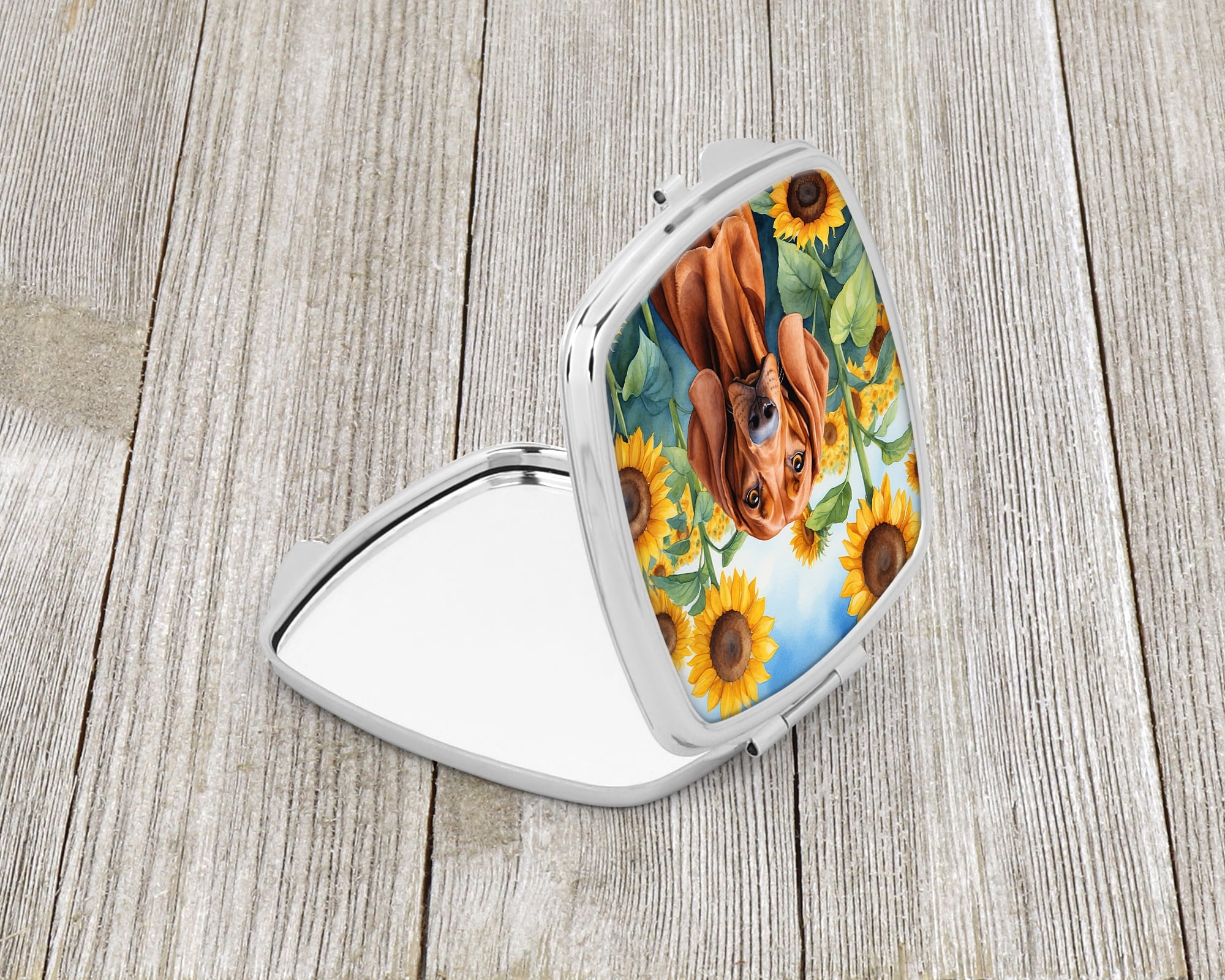 Redbone Coonhound in Sunflowers Compact Mirror 2.75 in x 3 in