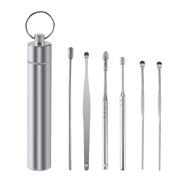 Xihbxyly Kit de Extracción de Cerumen, 6 Herramientas de Acero Inoxidable, Caja de Almacenamiento Compacta, Diseño Resistente a Rayones, Limpieza Fácil de Transportar, Solución para El Cuidado de Los