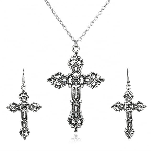 2025 New Trendy Cross Pendant Drop Earrings For Women Baroque Fashion Vintage Dangle Goth Necklace Religious Jewelry Gift