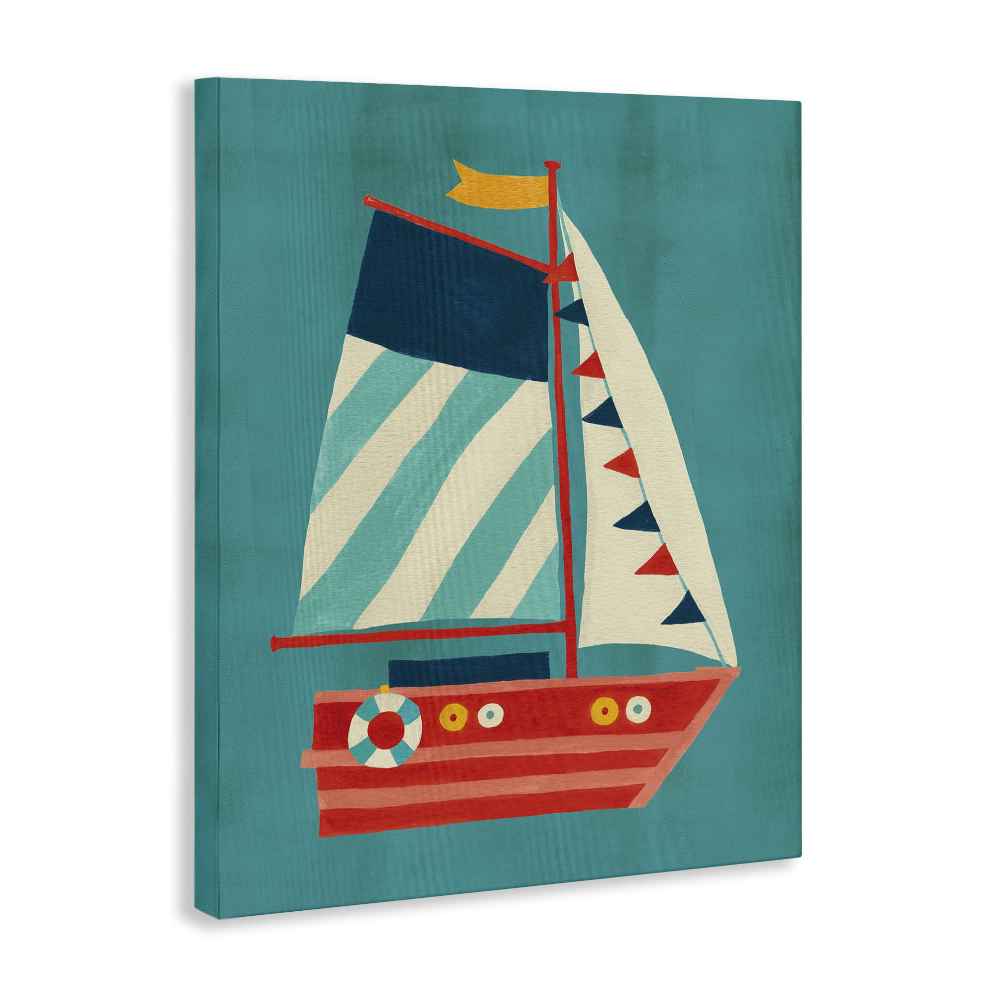 Stupell Industries Striped Sailboat on Blue Transportation Painting Wrapped Canvas Art Print Wall Art, 16 x 20