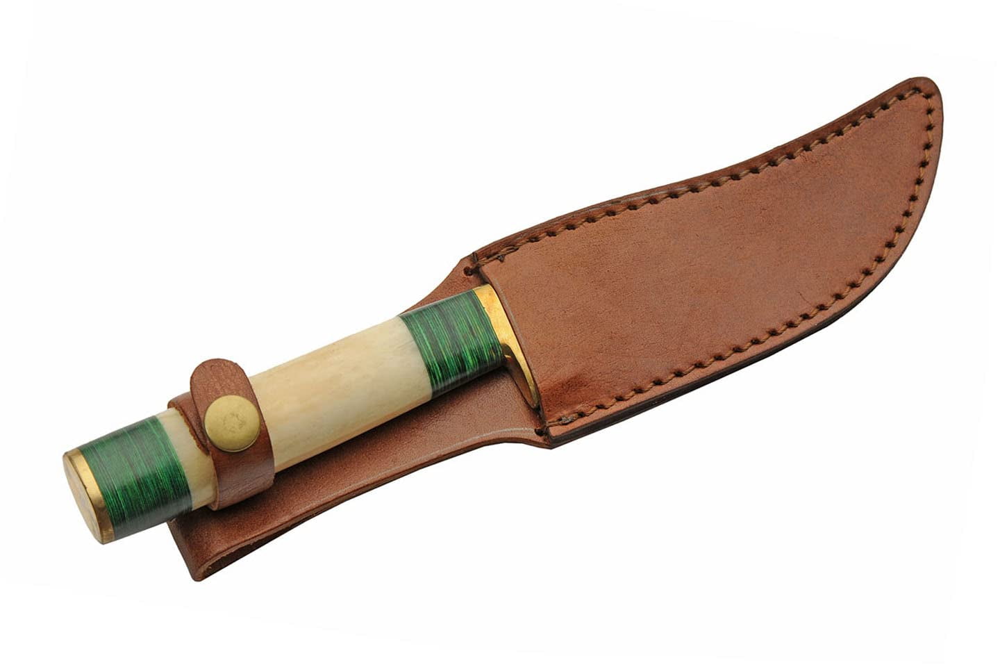 SZCO 10.25 Inch Green Mosaic Fixed Blade Hunter Knife Stainless Steel Blade Camel Bone Handle With Leather Sheath