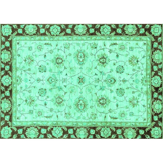 Ahgly Company Machine Washable Indoor Rectangle Oriental Turquoise Blue Traditional Area Rugs, 2' x 5'