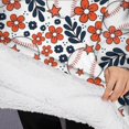 thumbnail image 3 of Oversized Wearable Blanket Hoodie,White Baseballs with Red Flowers Pattern Sherpa Blanket Hoodie with Super Pockets,Super Warm Fuzzy Pullover for Women & Men, 3 of 6