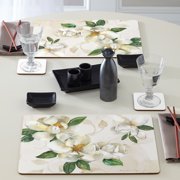 Cala Home Magnolias 4 Pack Premium Decorative Hardboard Cork Back Tabletop Placemats