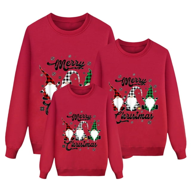 Ediodpoh Chandail à Manches Longues Imprimé de Noël Parent-Enfant Haut Pyjama de Noël pour la Famille pour Hommes Rouge G
