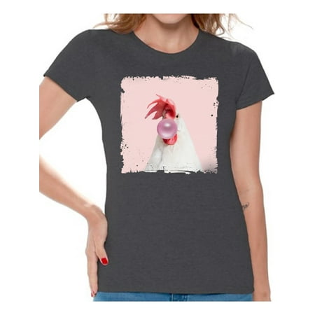 Awkward Styles Pink Bubble Shirts Cock T Shirt Cute Animal T Shirt Cock Shirt Women T Shirt Cock Blowing Gum T Shirt Animal Clothes T-Shirt for Woman Funny Animal Lovers Gifts for Her Cock