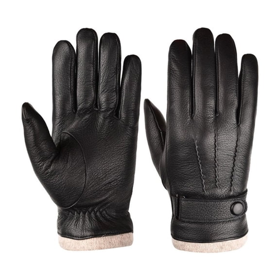 Acdyion Men'S Winter Warm Outdoor Casual Leather Gloves Non-Slip Touch Screen Texting Suitable Wool Lining Soft Windproof Genuine Leather Gloves - black
