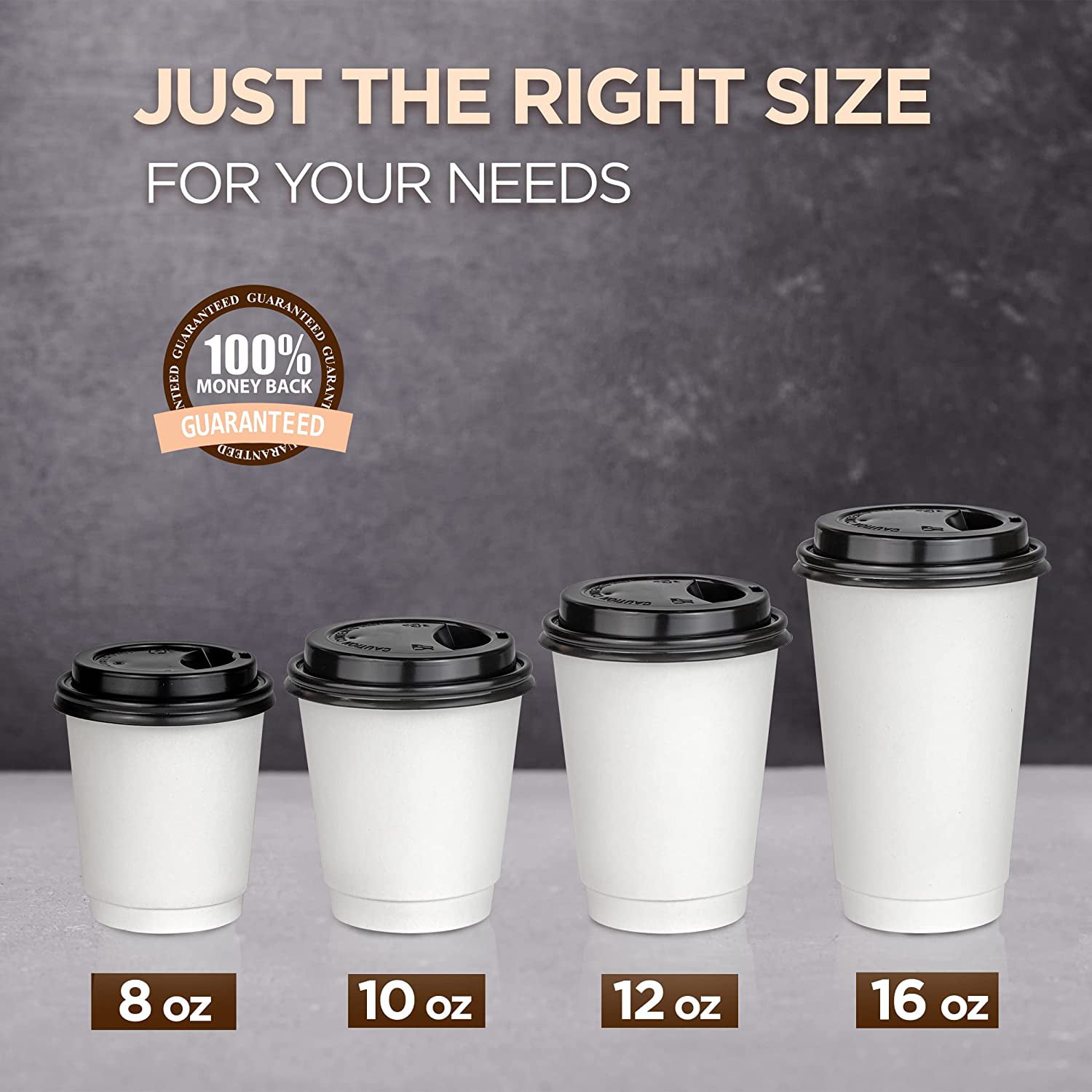 50 Pack 16 oz Hot Beverage Disposable White Paper Coffee Cup with Black  Dome Lid and Kraft Sleeve Combo, Medium Grande 16.0 ounces 50