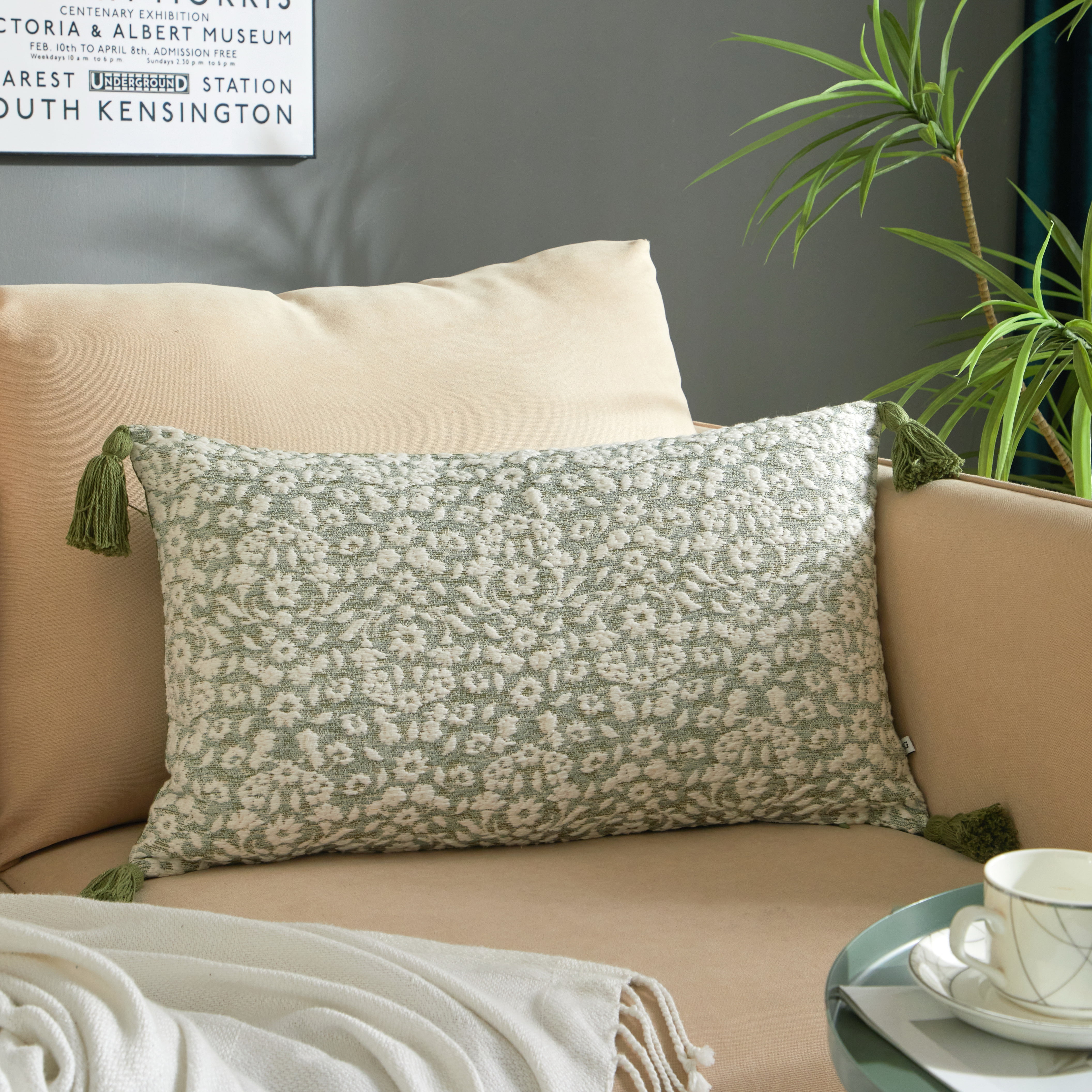 Better Homes & Gardens Burned Blooms Decorative Throw Pillow, 14 in x 24 in, Green