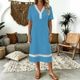 thumbnail image 5 of QUNYINEY Casual Summer Womens Dresses Lace Blue Midi Short Sleeve A Line Dress Loose Fit Vacation Beach V Neck Dresses, 5 of 8