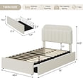 thumbnail image 2 of Almacenamiento cabecero faux fur forrado marco de cama con 2 rolling cajones, sturdy de madera slats, no box spring required, 2 of 7