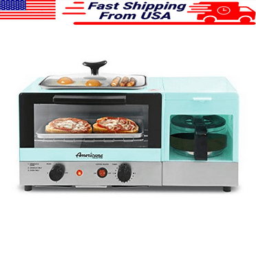 3-in-1 Breakfast Station Toaster Oven 4-Cup Coffeemaker Griddle 500W Timer New