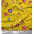 thumbnail image 1 of Soimoi Jaune Tissu Cambier Insecte & Floral Clip Art Tissu Imprimé 1 Yard 56 Inch Wide, 1 of 3