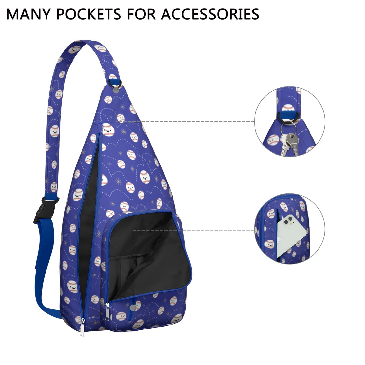 Sports Sling Backpack - Baseball, Football, Soccer, Basketball Print – Lightweight Crossbody Bag for Hiking, Gym, Travel – Athletic Gift for Sports Lovers