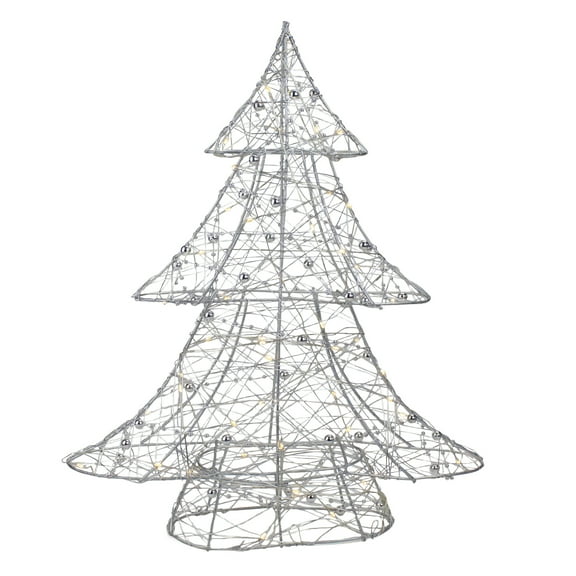 Northlight LED Lighted Wire and Bead Christmas Tree - 15.25" - Silver - Warm White Lights