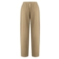 thumbnail image 4 of QLEICOM Women's Cropped Pants, Drawstring Stretch Sweatpants, Cotton Linen Loose Straight-Leg, Casual Elastic Waist Trousers with Pockets, Summer Running Jogging Athletic Pants Khaki S, 4 of 4