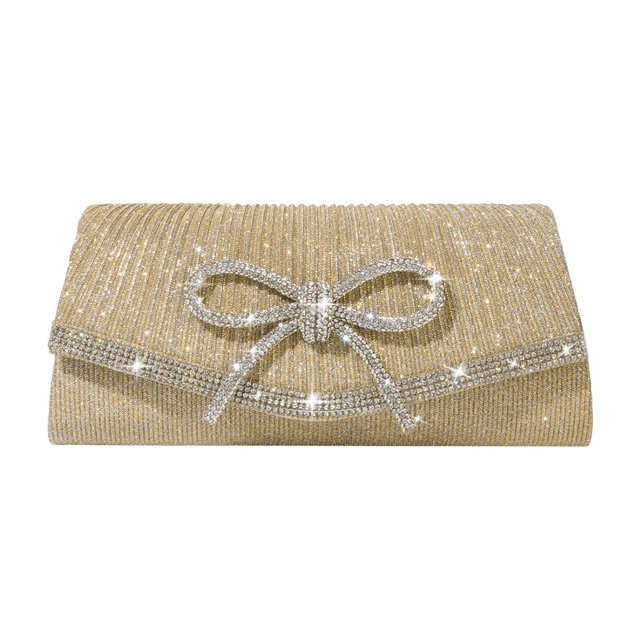 Bolso de mano Trisapu Bow Evening Sparkly Rhinestone Gold para mujer