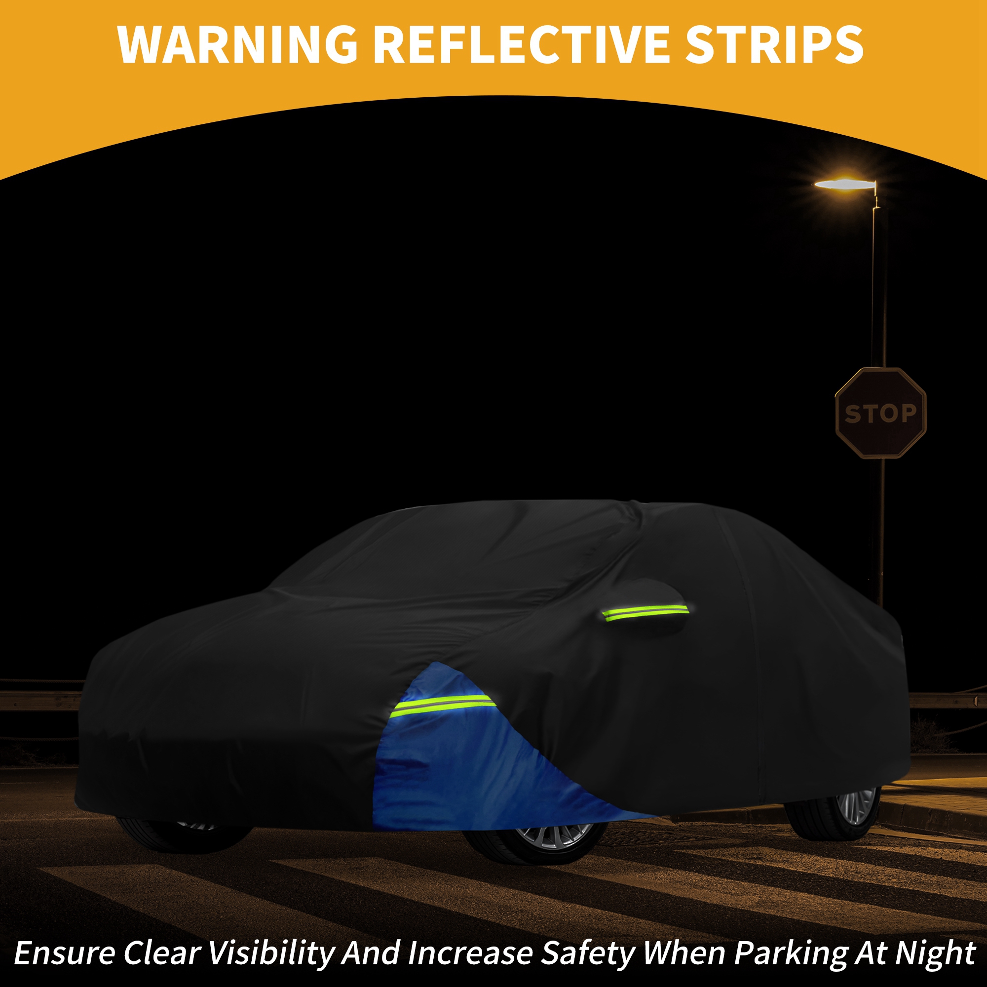 Unique Bargains Full Car Cover 210D Oxford Black Blue 194.88"x72.83"x51.18"