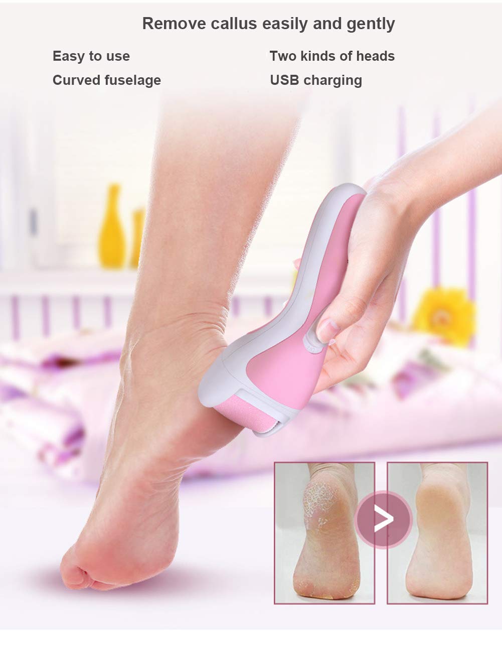 Electric Nail Repairer Set,Rechargeable Electric Foot File,Professional Feet Care for Cracked Heels (Pink)