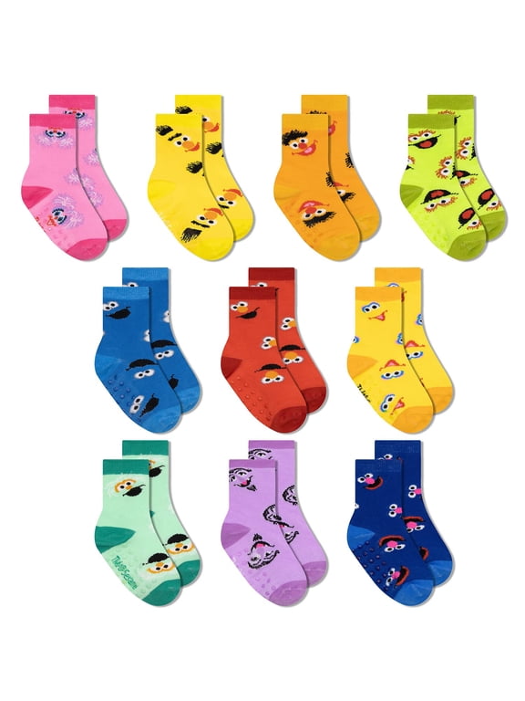 Sesame Street Toddler Grip Socks for Kids, Non-Slip Socks with Grippers