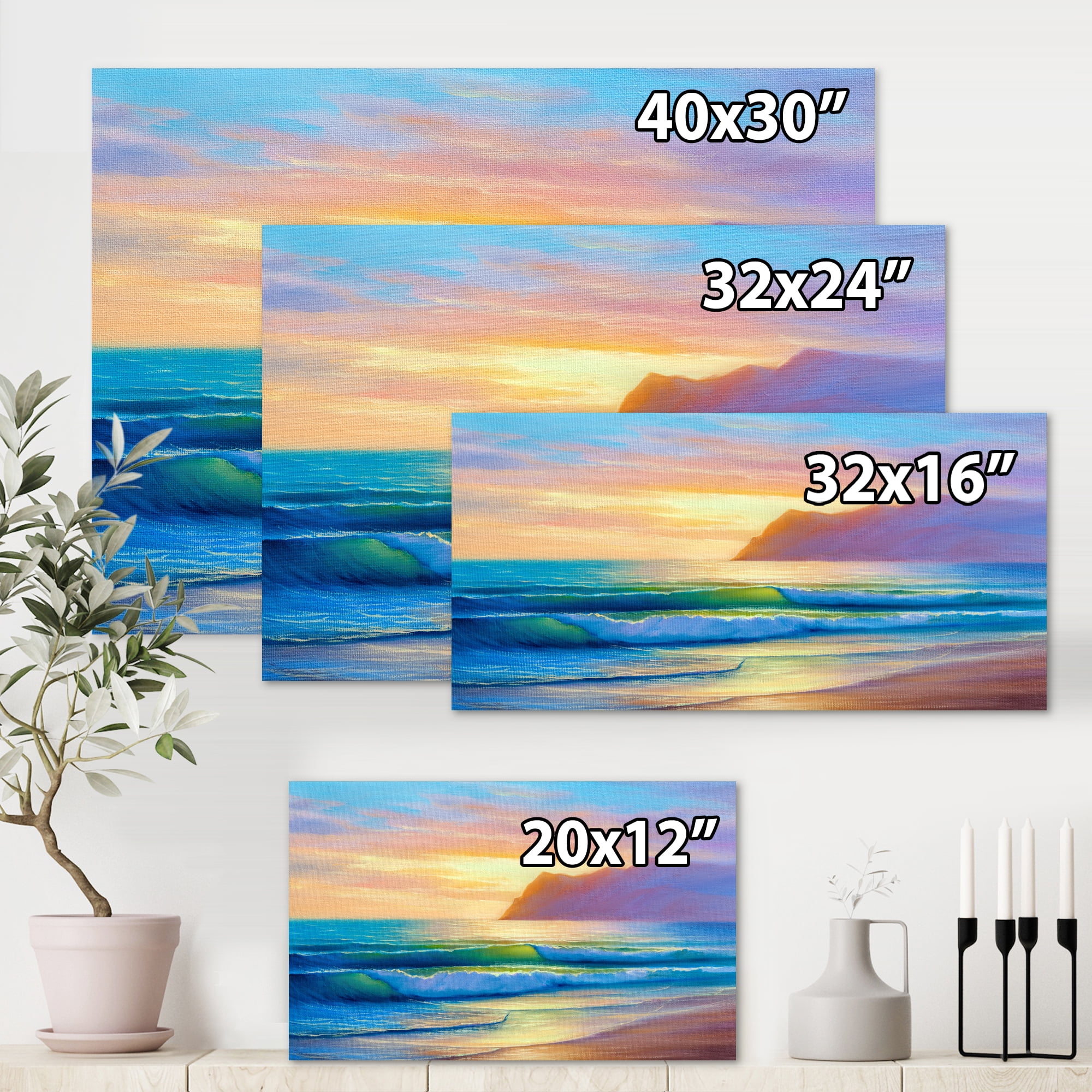 Designart ' Sunrise Glow On The Sea Waves IV ' Nautical & Coastal Canvas Wall Art Print