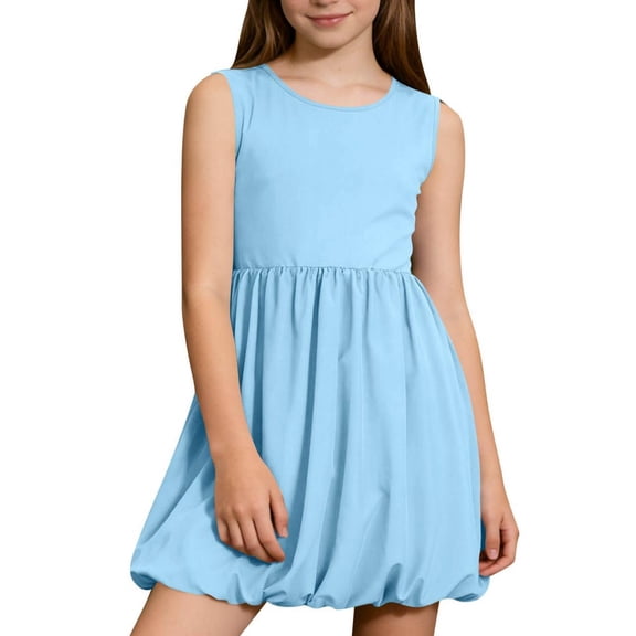 Tdoqot Girls Tank Dresses with Pockets- Casual Flowy Sleeveless Summer Kids Sundress Light Blue Size 5-14