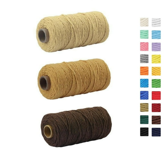 3 Rolls Colored Macrame Cord, 2mm x 109yards Natural Cotton Twisted Rope DIY Crafts Supplies Macrame String Cotton Craft Cord for DIY Knitting,Wall Hanging, DIY Wedding Decor, Crafts