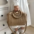 thumbnail image 6 of Kukuzhu Women Straw Beach Bag Rattan Tote Handbag Summer Straw Crossbody Shoulder Handbag Top Handle Bags with Round Ring Handle, 6 of 7