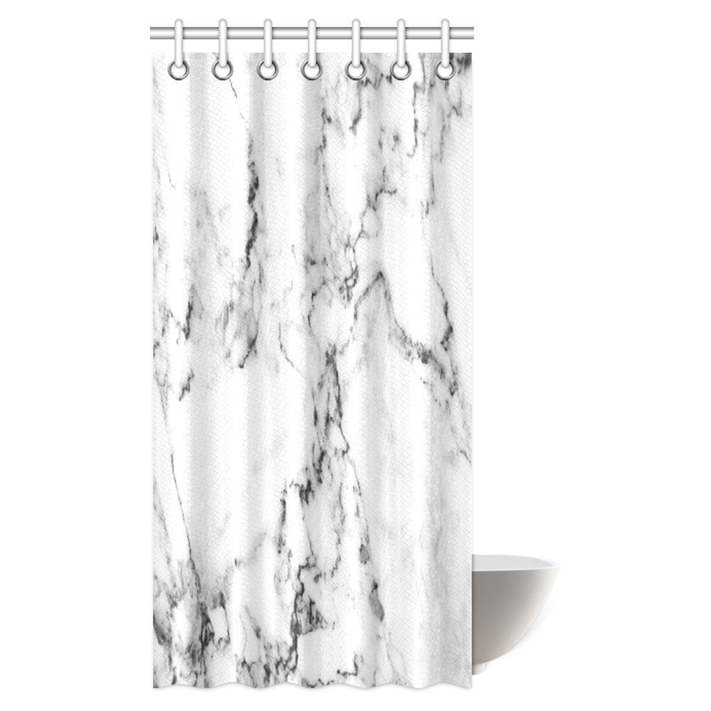 MYPOP White Marble Shower Curtain, Natural Stone Pattern with Hazy
