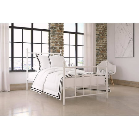 Dorel Home Manila White Metal Bed & Mid Century Modern Molded Chairs