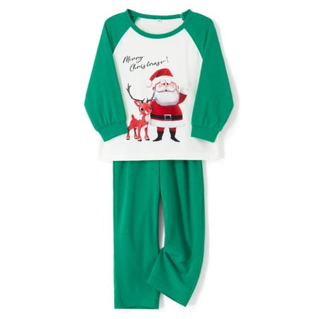 

Kuriozud Family Christmas Pajamas Long Sleeve Santa Deer Print Raglan Tops Pants Set