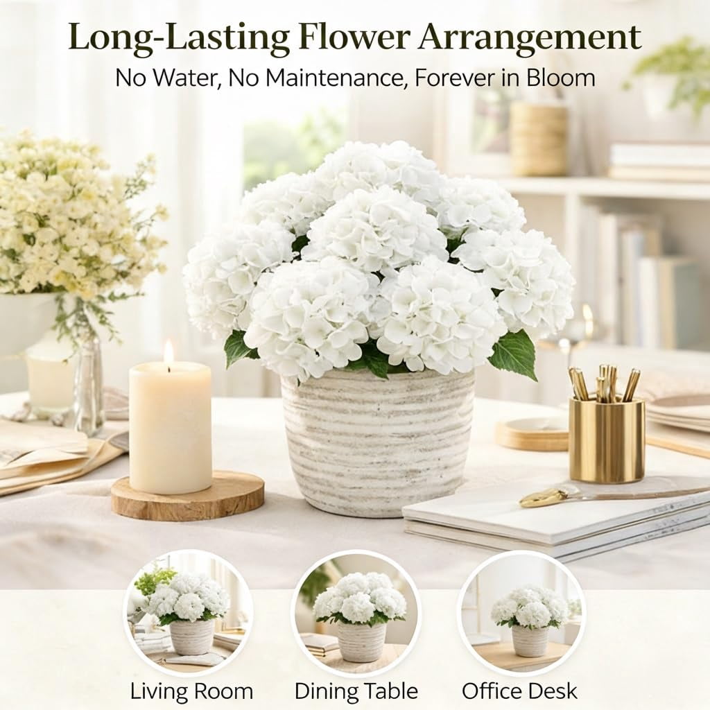 Hydrangea Artificial Flowers, Real Touch Flowers Hydrangea UV Resistant Outdoor Faux Silk Floral Bundles Porch Garden Decor