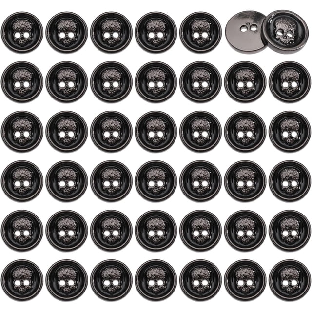 40 botones planos redondos de 2 agujeros, con cabeza de botón, decorativos, de aleación esmaltada, para trajes, blusas, abrigos, uniformes, chaquetas, costura y manualidades, color negro.